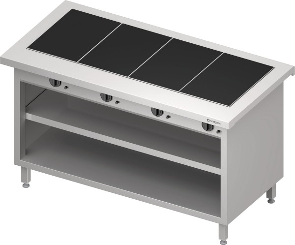 STALGAST Warmausgabe "Free Flow" mit 4 Wärmeplatten aus Glaskeramik und offenem Unterschrank 1465x73