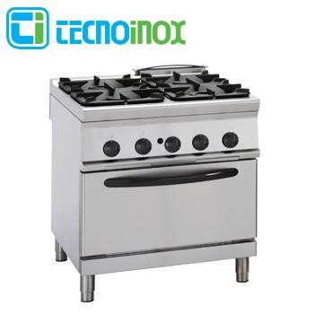 Gastronomie-Gasherd 4-flammig 43 kW Tecnoinox PFG8SGG9 mit Gasbackofen GN 2/1