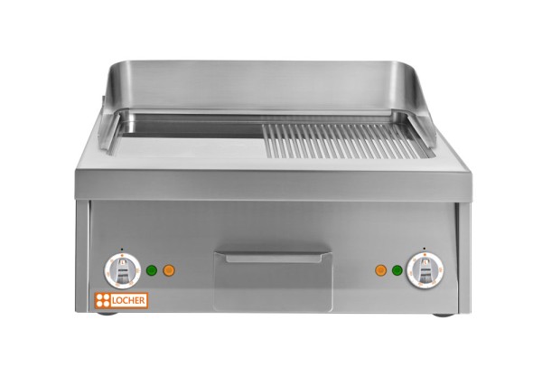 LOCHER 237420 Elektro-Bratplatte 600 - Bratfläche hartverchromt, 1/2 gerillt