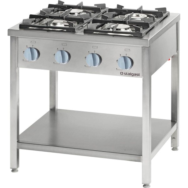 STALGAST Gasherd Serie 900 - G20, 4-Brenner (2x5+2x7), 900 x 900 x 850 (BxTxH)