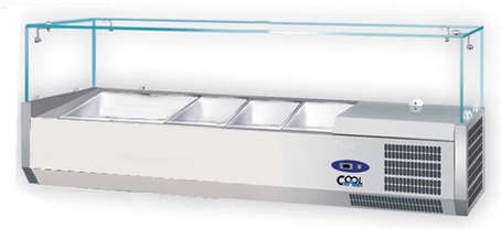 Kühlaufsatzvitrine 3xGN 1/3 +1xGN 1/2, mit Glasaufbau statische Kühlung COOL LINE by Nordcap