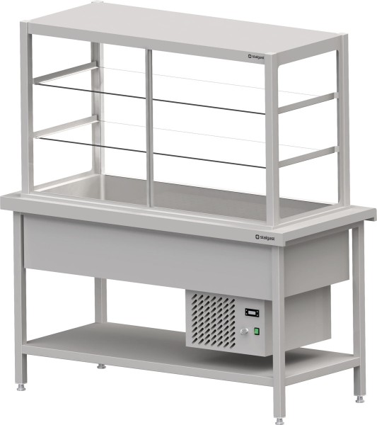 STALGAST Kaltausgabe mit Ausgabevitrine und Kühlwanne 4x GN1/1, 1570x735x880, Edelstahlabdeckung