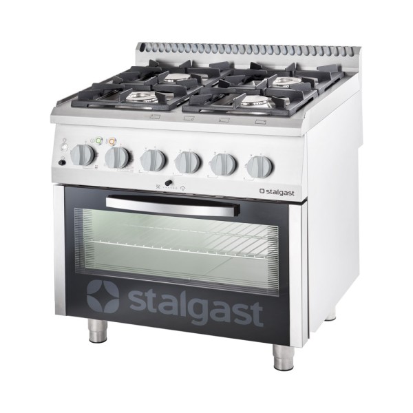 STALGAST Edelstahl Gasherd mit 4 Brennern (3,5+5+2x7) und Elektro-Backofen GN2/1, Serie 700 ND