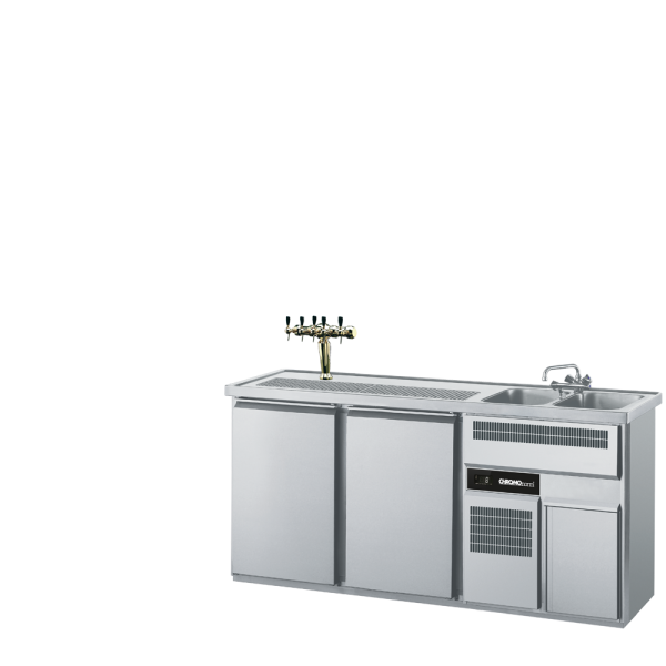 CHROMOnorm BIERTHEKE GN 1/1 - 2 BECKEN RECHTS - 2 TÜREN - MIT ABDECKUNG - ZENTRALKÜHLUNG