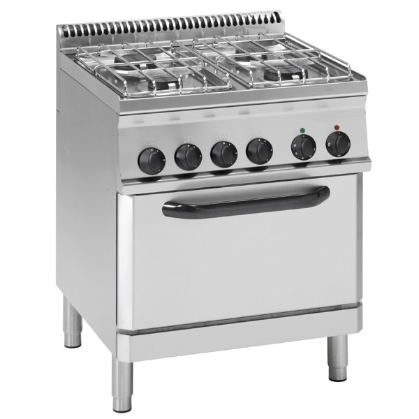 Tecnoinox Gasherd, 4 Brenner, Elektro-Umluft-Backofen, 24 kW