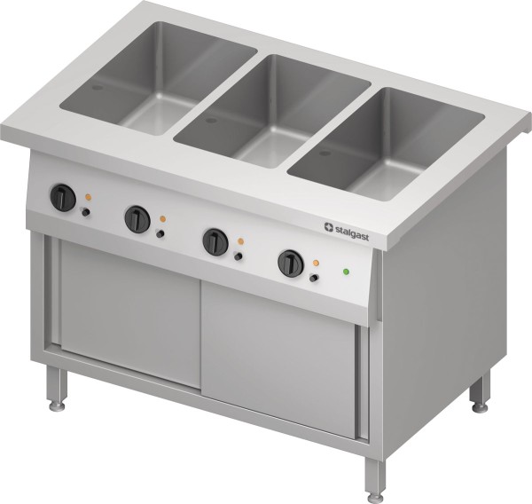 STALGAST Bain-Marie-Station "Free Flow" 3x GN1/1-Becken, mit Wärmeschrank und Schiebetüren, 1132x735