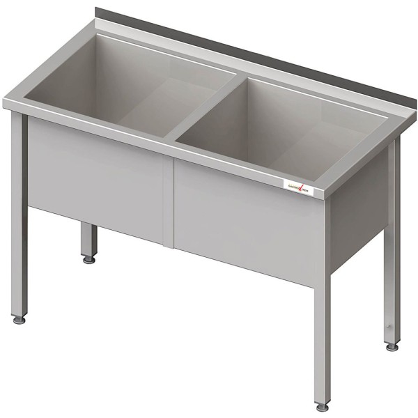 GASTROXTREM Topfspüle mit 2 Becken 400 mm Beckenhöhe, mit Aufkantung, verschweißt