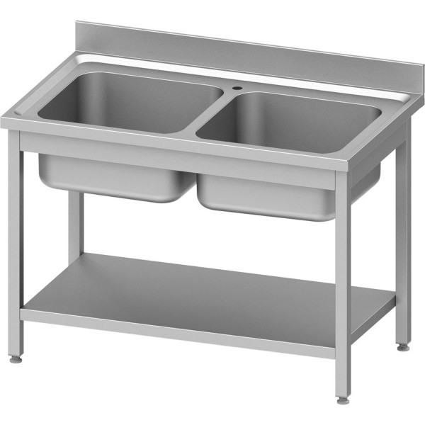STALGAST Spültisch ECO mit Grundboden mit zwei Becken versch. Ausführungen und Aufkantung, Selbstmon