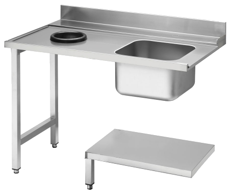 KBS Zulauftisch Becken rechts, mit Abfallloch Breite 120cm und Grundboden