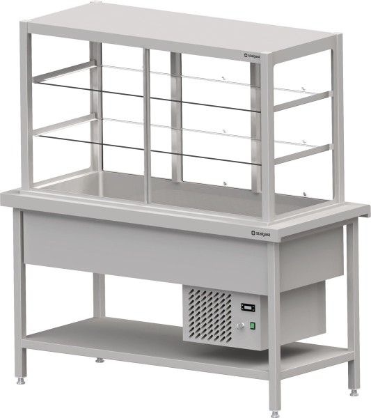 STALGAST Kaltausgabe mit Selbstbedienungsvitrine und Kühlwanne, 1570x735x880, Edelstahlabdeckung