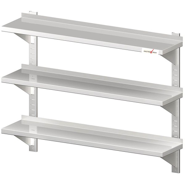 GASTROXTREM Edelstahl Wandbord 3-etagig höhenverstellbar mit Konsolen und Wandschienen - versch. Aus