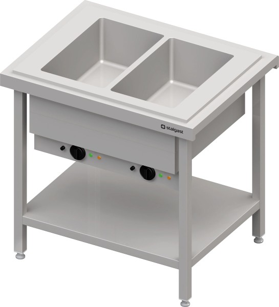 STALGAST Warmausgabe mit Bain-Marie 2x GN1/1 Einzelbecken, 920x735x880, Edelstahlabdeckung
