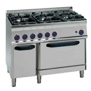 Tecnoinox Gasherd, 6 Brenner, Gas-Backofen, Schrankfach, 34,5 kW