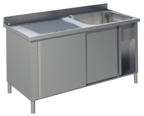 GASTROXTREM Edelstahl Spülschrank mit 1 Becken mit Schiebetüren - versch. Ausführungen