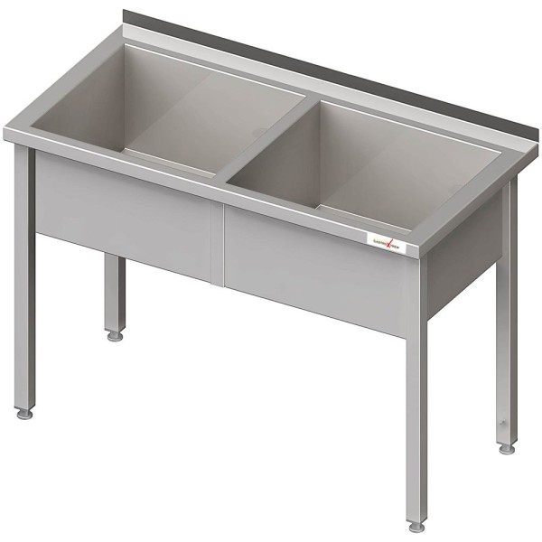 GASTROXTREM Topfspüle mit 2 Becken 300 mm Beckenhöhe, mit Aufkantung, verschweißt