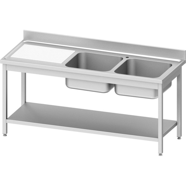 STALGAST Spültisch ECO mit Grundboden mit zwei Becken rechts versch. Ausführungen, mit Aufkantung, S
