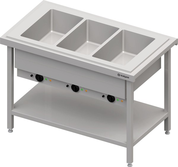 STALGAST Warmausgabe mit Bain-Marie 3x GN1/1 Einzelbecken, 1245x735x880, Edelstahlabdeckung