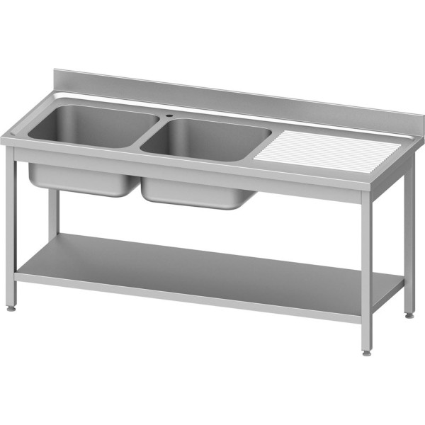 STALGAST Spültisch ECO mit Grundboden mit zwei Becken links versch. Ausführungen, mit Aufkantung, Se