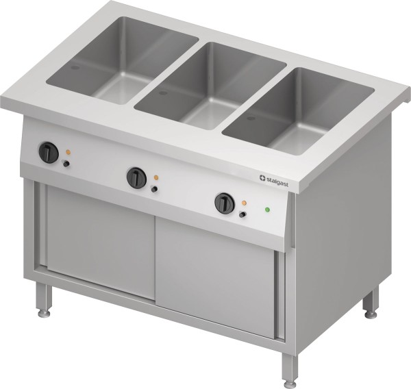 STALGAST Bain-Marie-Station "Free Flow" 3x GN1/1-Becken, mit Schiebetüren, 1132x735x880 mm Edelstahl