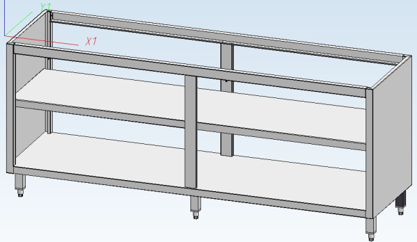 Edelstahl Durchreiche Unterbau Schrankelement ohne Tischplatte - Tiefe 700 mm mit Zwischenbord