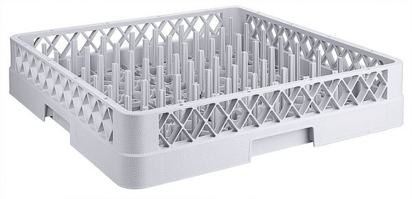 Geschirrkorb 50 x 50 cm für Teller und Tabletts mit langen Zapfen - Gastro Spülkorb grau