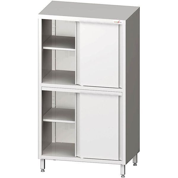GASTROXTREM Edelstahl Hochschrank mit 2 Schrankräumen und Schiebetüren 1800mm Höhe - versch. Ausführ