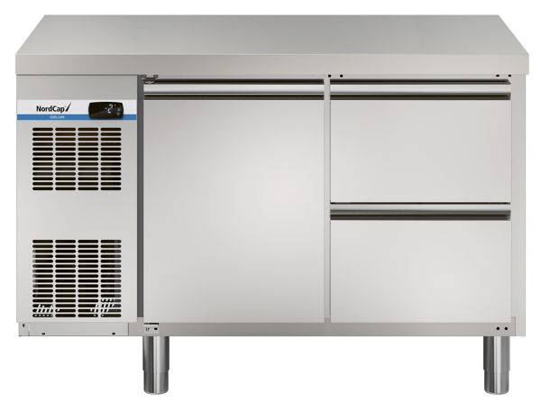 COOL by Nordcap Kühltisch KT-CT1241 1T-2Z, 1 Tür mit 2 Laden, Edelstahl, Umluft für die Gastronomie