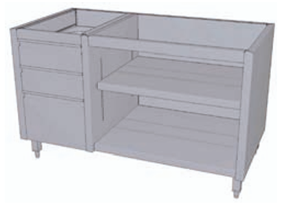 SCHOLL Unterbau Arbeitsschrank offen mit Schubladenblock - Tiefe 600 mm