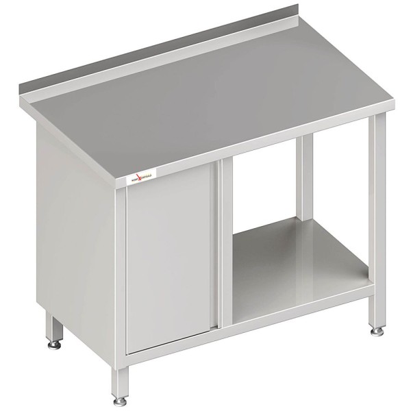 GASTROXTREM Arbeitstisch mit Grundboden mit Flügeltürschrank links - verschweißt - viele Ausführunge