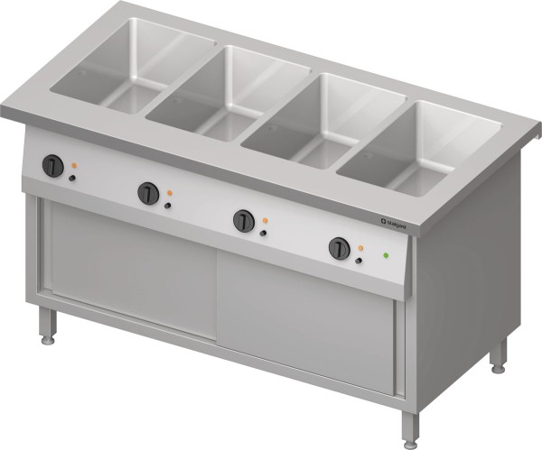 STALGAST Bain-Marie-Station "Free Flow" 4x GN1/1-Becken, mit Schiebetüren, 1465x735x880 mm Edelstahl
