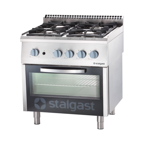 STALGAST Edelstahl Gasherd mit 4 Brennern (3,5+5+2x7) und Gas-Backofen GN2/1, Serie 700 ND