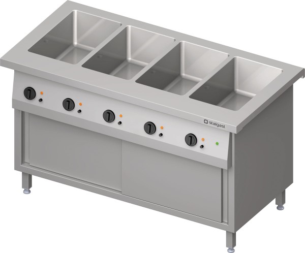 STALGAST Bain-Marie-Station "Free Flow" 4x GN1/1-Becken, mit Wärmeschrank und Schiebetüren, 1465x735