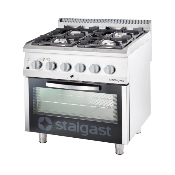 STALGAST Edelstahl Gasherd mit 4 Brennern (3,5x2x5+7) und Elektro-Umluft-Backofen GN1/1, Serie 700 N